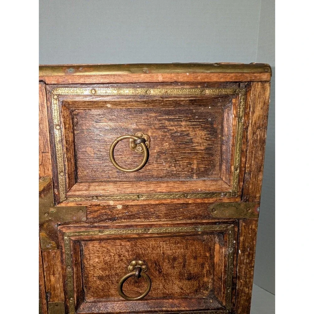 Vintage 6 Drawer Wooden Spice Cabinet Primitive Apothecary Style Chest
